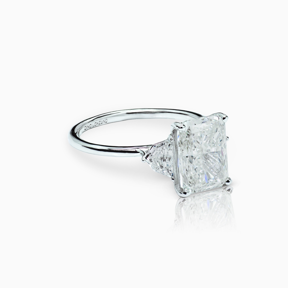 3-Stone Hidden Halo Radiant and Shield-Shaped Diamond Engagement Ring